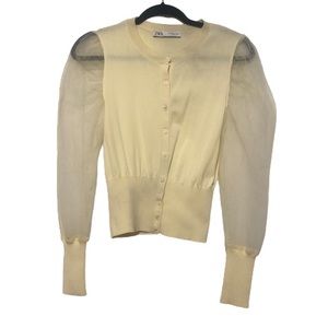 ZARA Knit Organza Puff Sleeve